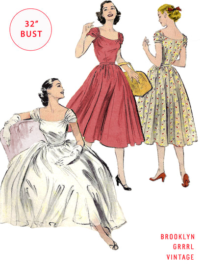 PDF Pattern - 1950s Full Circle Dress / Bust 32