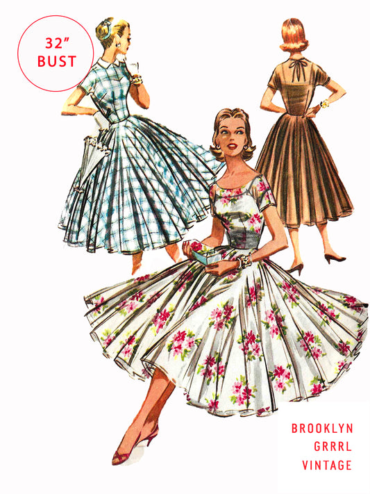 PDF Pattern - 1950s Dress with Double Circle Skirt  / Bust 32