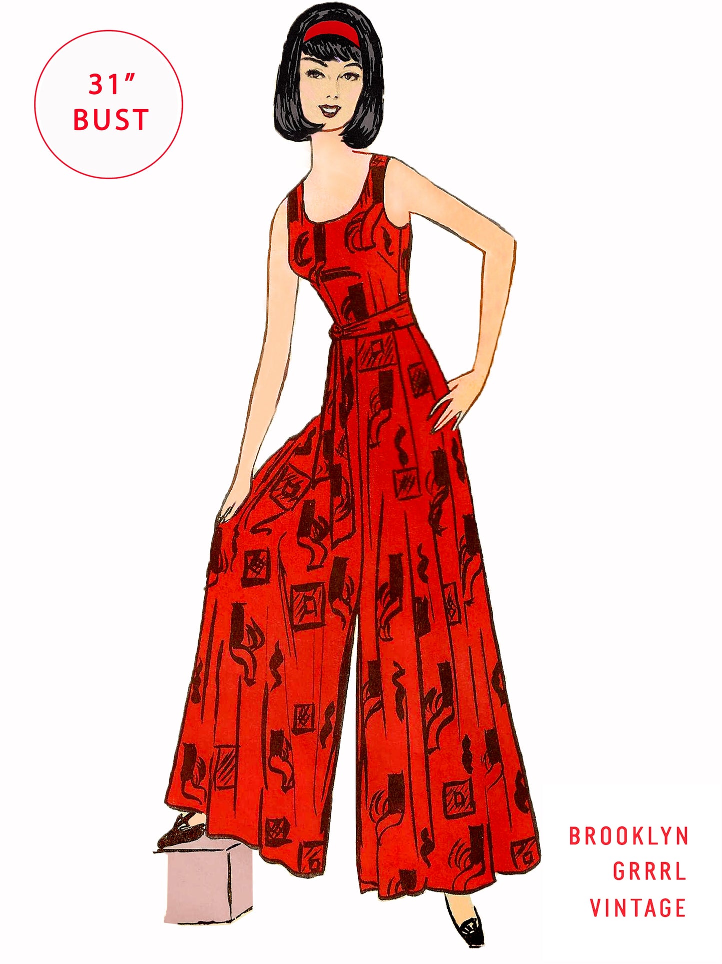 Paper Pattern - 1960s Wide Leg Jumpsuit / Bust 31