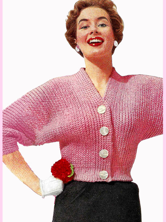 1950s Bat Wing Bulky Cardigan - Crochet PDF Pattern