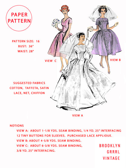 Paper Pattern - 1950s Bridal / Ball Gowns / Bust 36