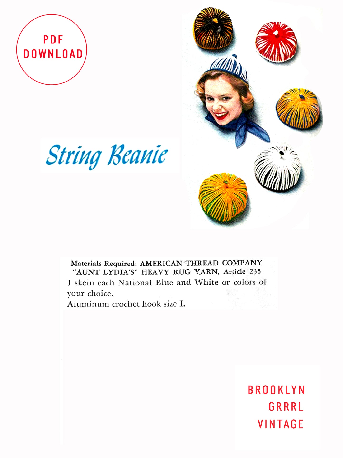 1950s String Beanie  - Crochet PDF Pattern