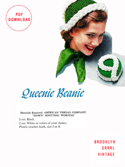 1950s Queenie Beanie  - Crochet PDF Pattern
