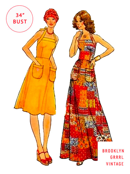 PDF Pattern 1970s Halter Dress / Bust 34