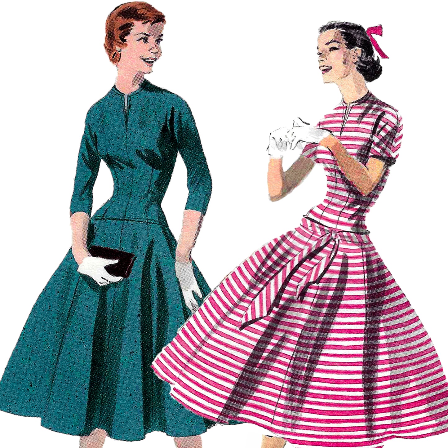 PDF Pattern - 1950s Drop Waist Dress  / Bust 34