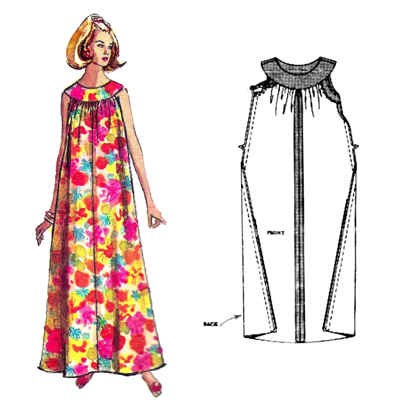 PAPER Pattern - 1960's MuuMuu and Summer Dress / Multiple Sizes