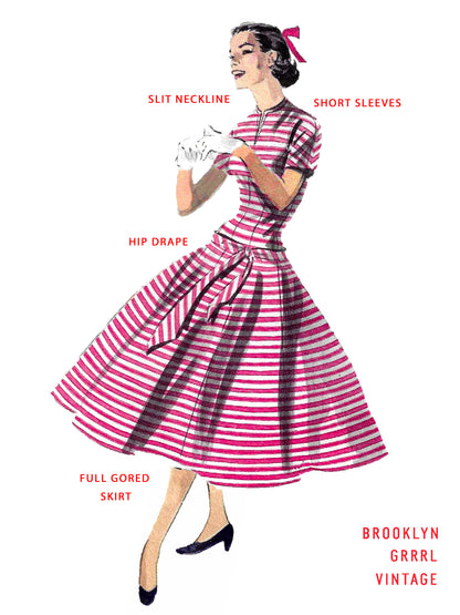 PDF Pattern - 1950s Drop Waist Dress  / Bust 34