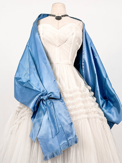 Rare 1950s Vogue Worthy Dreamy Blue Satin Evening Stole / OSFA