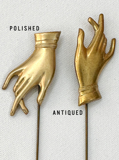 Vintage Elegant Brass Hand Brooch / Custom Order