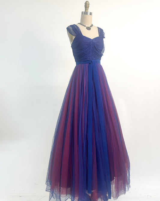 1930-40s 'The Midnight Enchantress' Tulle Gown / Small