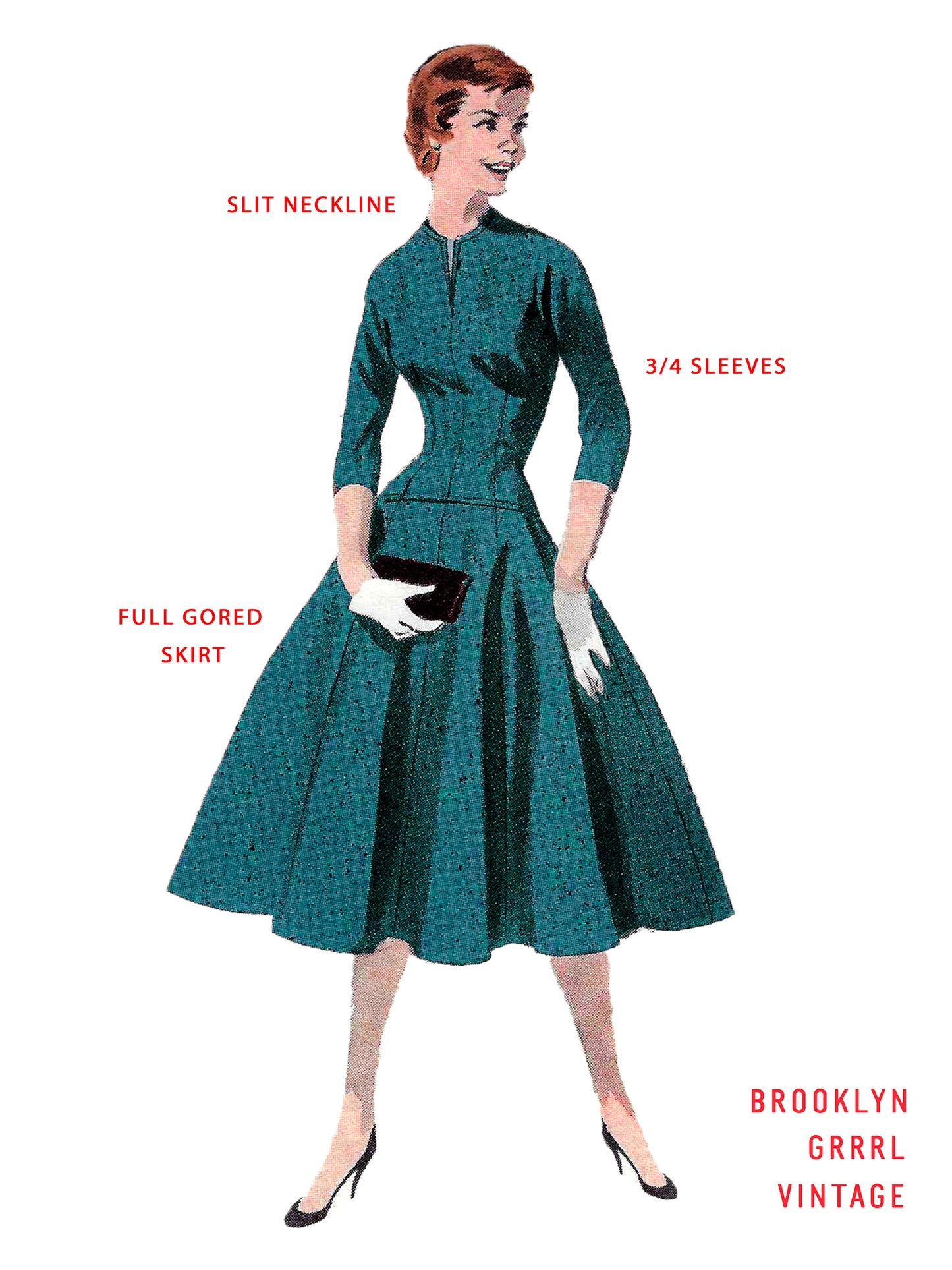 PDF Pattern - 1950s Drop Waist Dress  / Bust 34