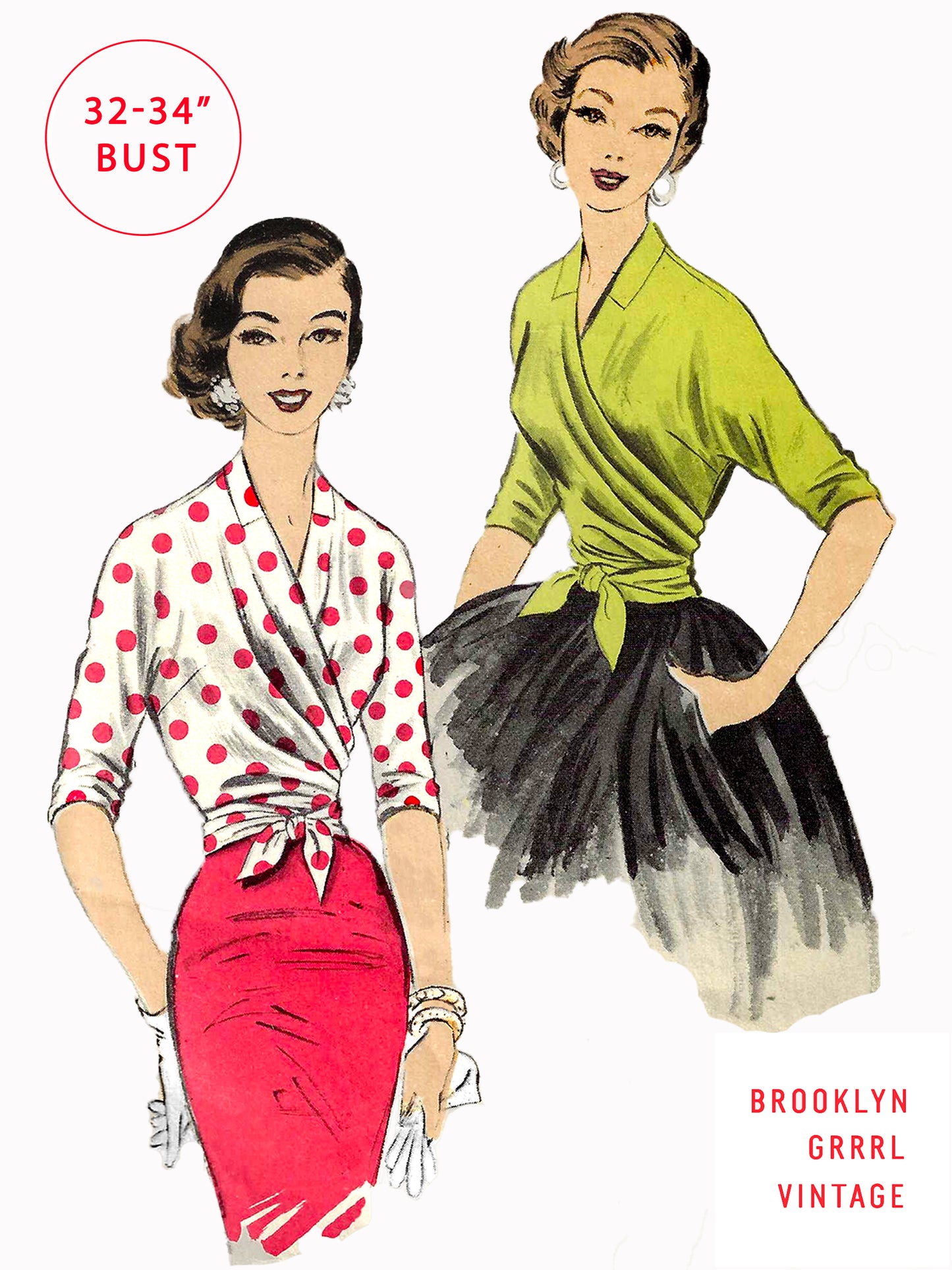 PDF Pattern - 1950s Wrap Blouse / Bust 32-34