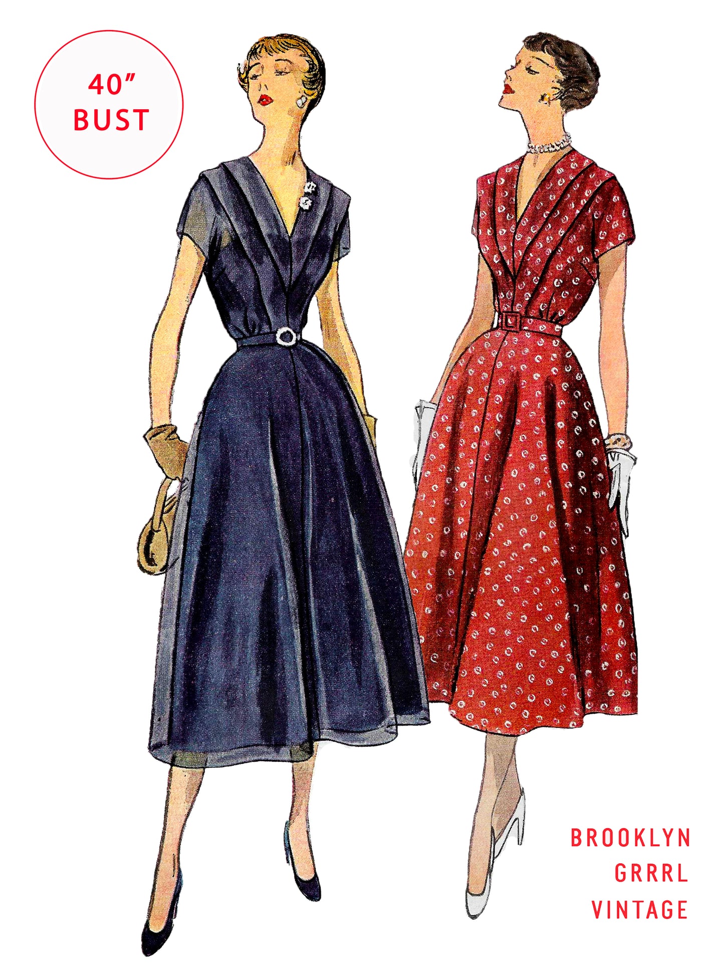 PDF Pattern - 1950s Kimono Sleeve Dress  / Bust 40