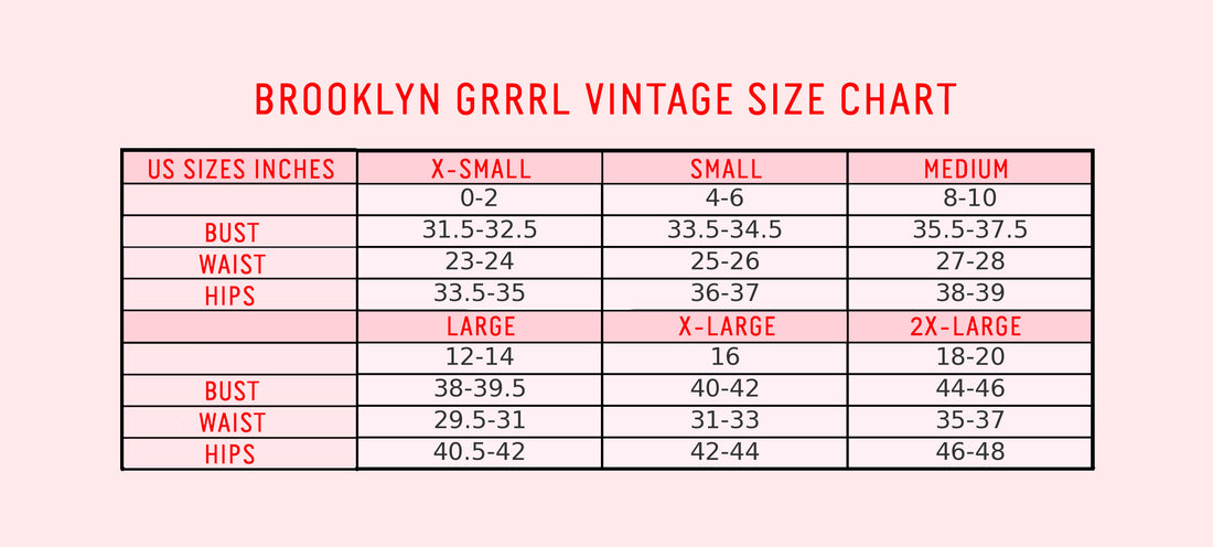 Size Chart – BrooklynGrrrlVintage