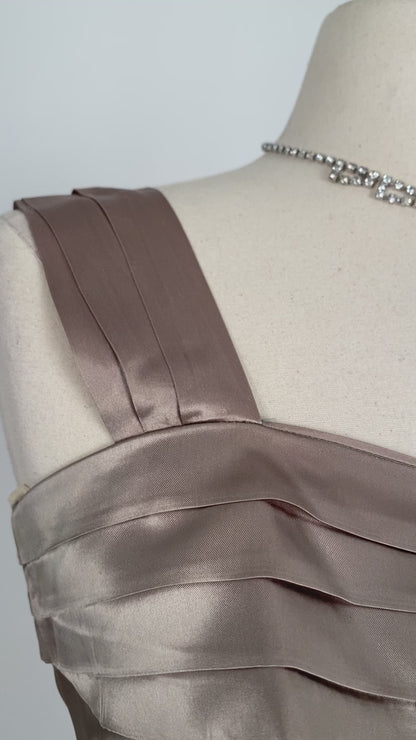 1940s Sliver Silk Gown with Pleated Neckline / Waist 26