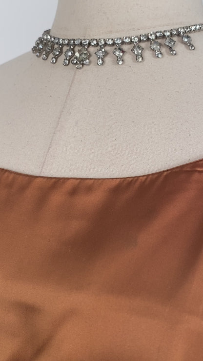 1950s Copper Satin and Ivory Organza Dress / Waist 26