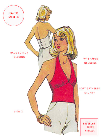 PAPER Pattern  1970's Halter Top in Three Styles / Bust 36