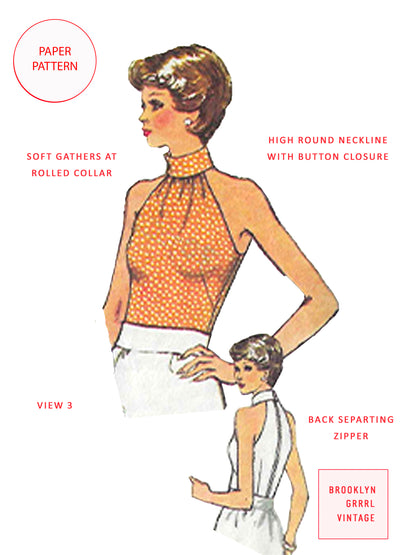 PAPER Pattern  1970's Halter Top in Three Styles / Bust 36