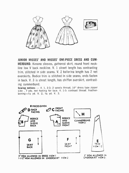 PDF Pattern - 1950's Fit and Flare Party Dress / Bust 32