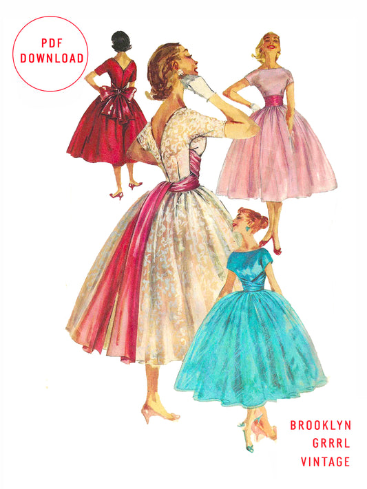 PDF Pattern - 1950's Fit and Flare Party Dress / Bust 32