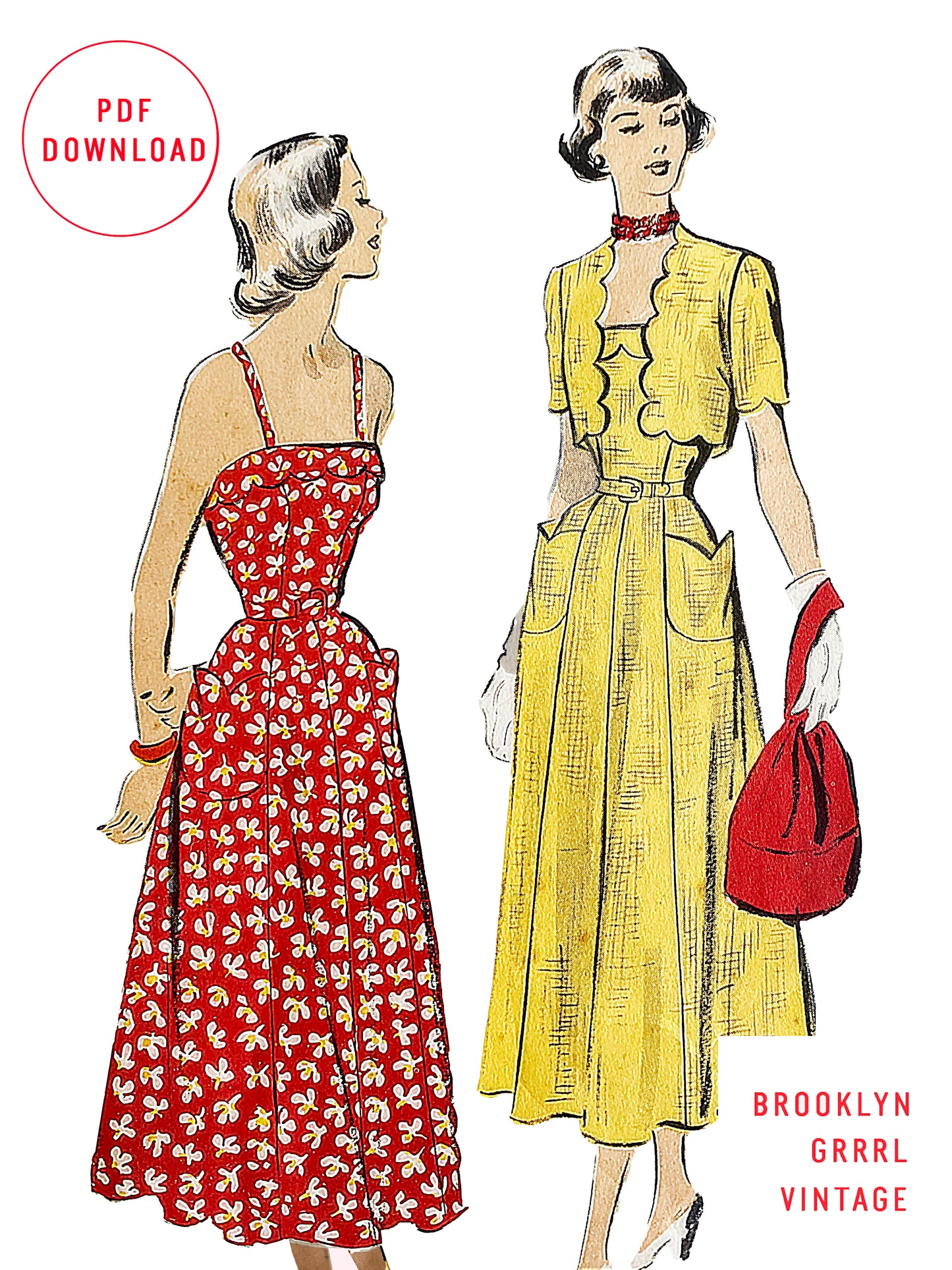 PDF Pattern - 1940's Fit and Flare Dress with Bolero Jacket  / Bust 36