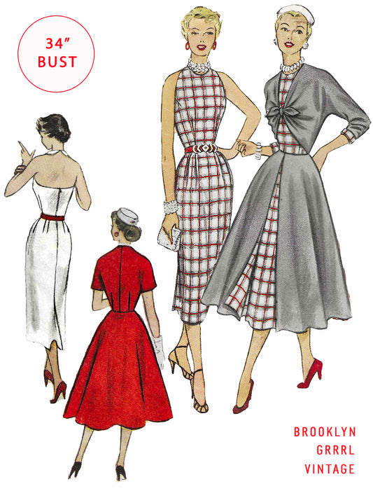 PDF Pattern - 1950s Wiggle Dress with Overcoat / Bust 34