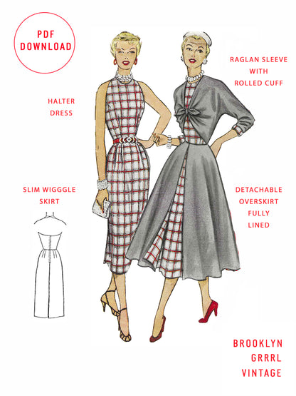 PDF Pattern - 1950s Wiggle Dress with Overcoat / Bust 34