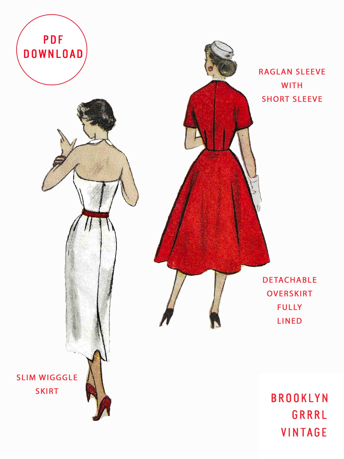 PDF Pattern - 1950s Wiggle Dress with Overcoat / Bust 34