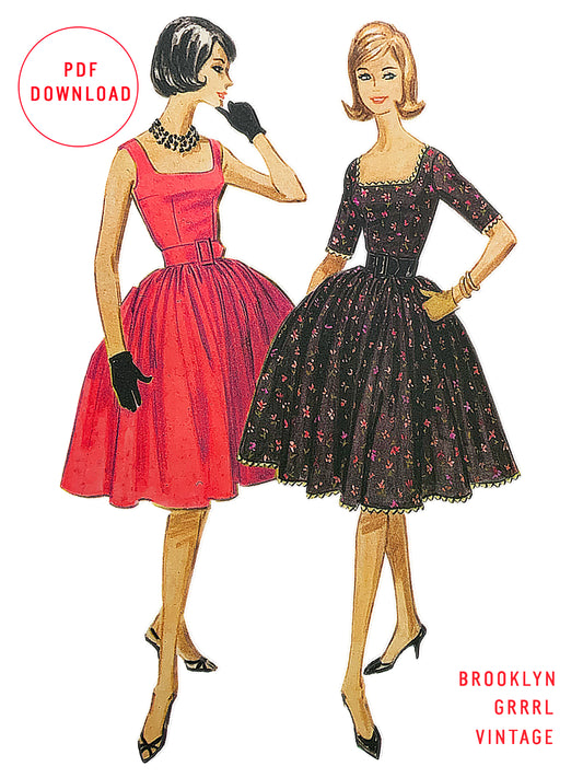 PDF Pattern - 1950's Fit and Flare Dress with Petticoat / Bust 38