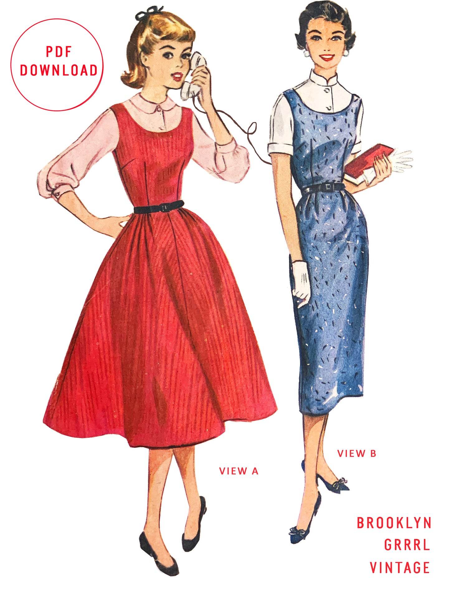 PDF Pattern - 1950's Jumper with Blouse / Bust 34