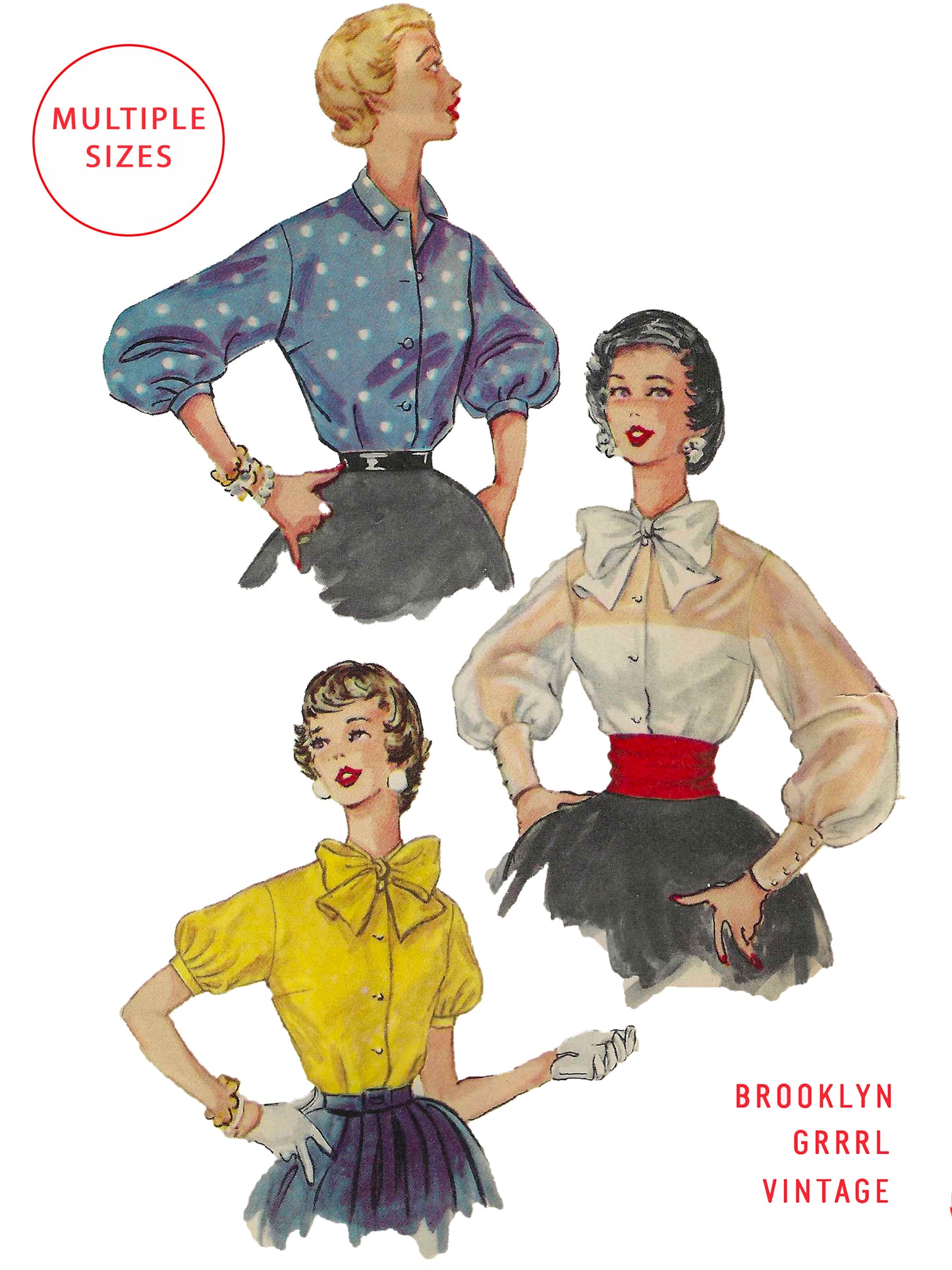 PDF Pattern - 1950s Blouses / Multiple Sizes