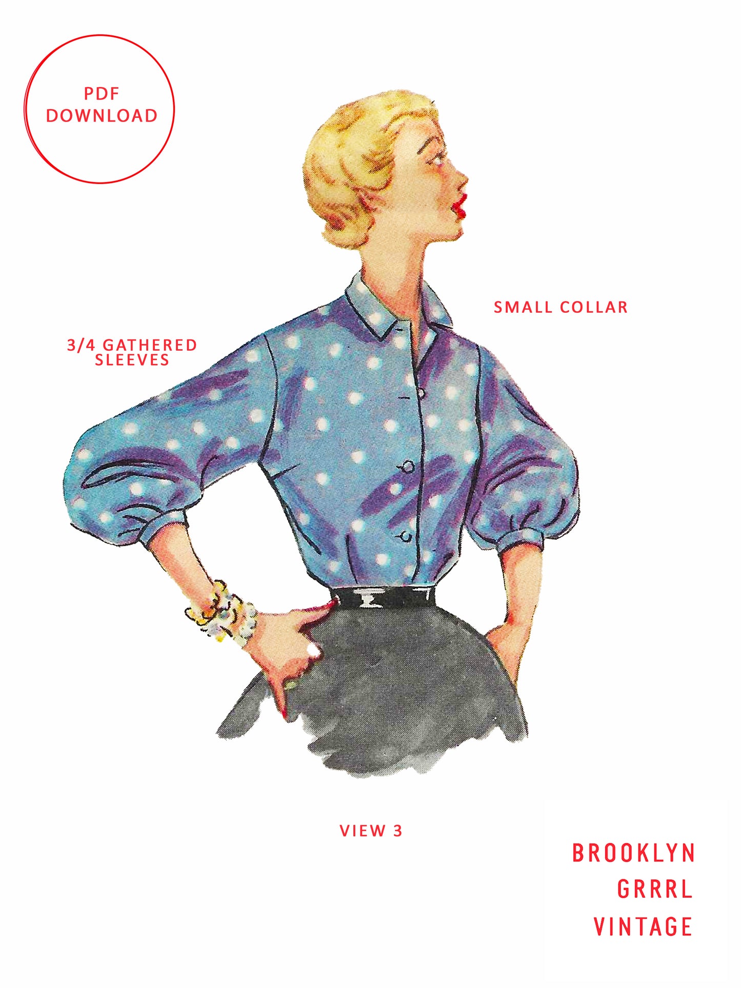 PDF Pattern - 1950s Blouses / Multiple Sizes