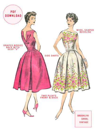 PDF Pattern - 1950's Cocktail Dress / Bust 37