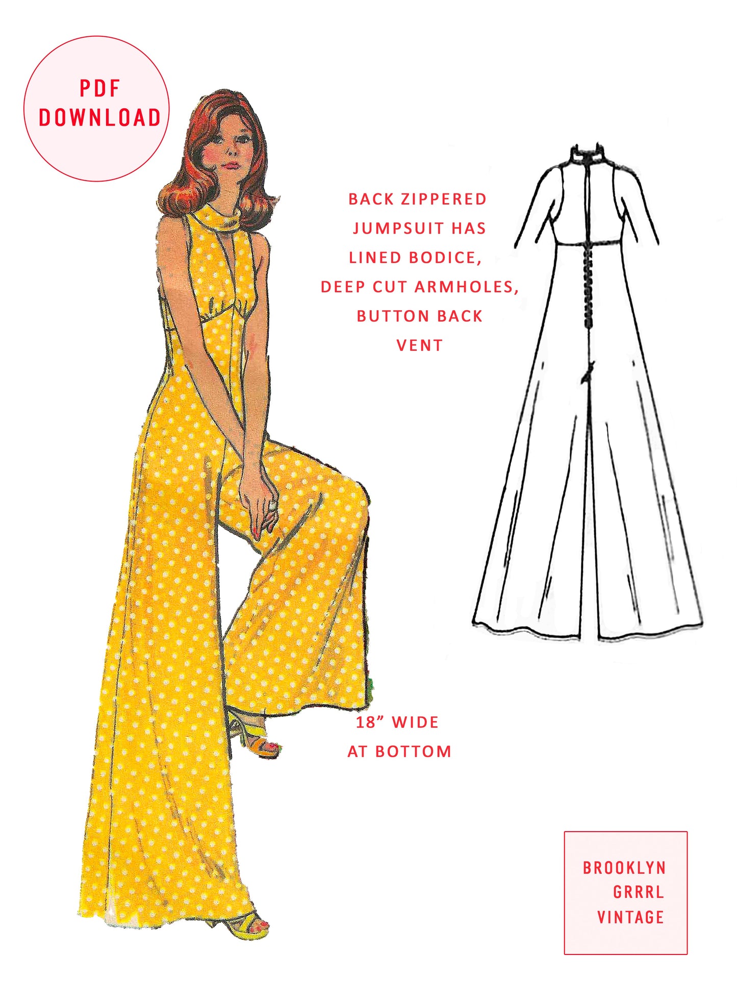 PDF Pattern - 1970s Jumpsuit / Multiple Sizes
