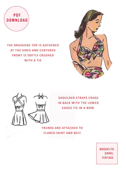 PDF Pattern  1940s Bathing Suit and Dress / Bust 34