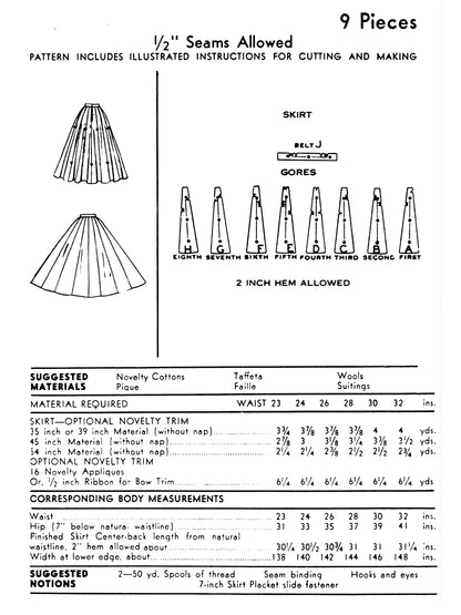 PDF Pattern - 1950's Sixteen Panel Skirt / Multiple Sizes