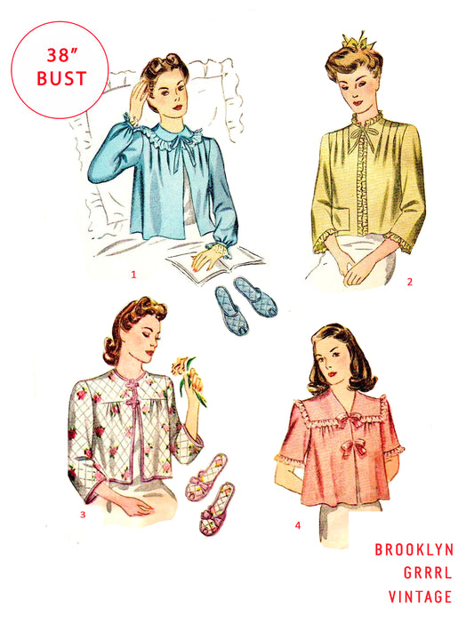 PDF Pattern  1940's Bed Jacket and Slippers / Bust 38