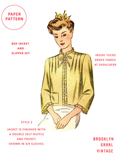 PAPER Pattern  1940's Bed Jacket and Slippers / Bust 38
