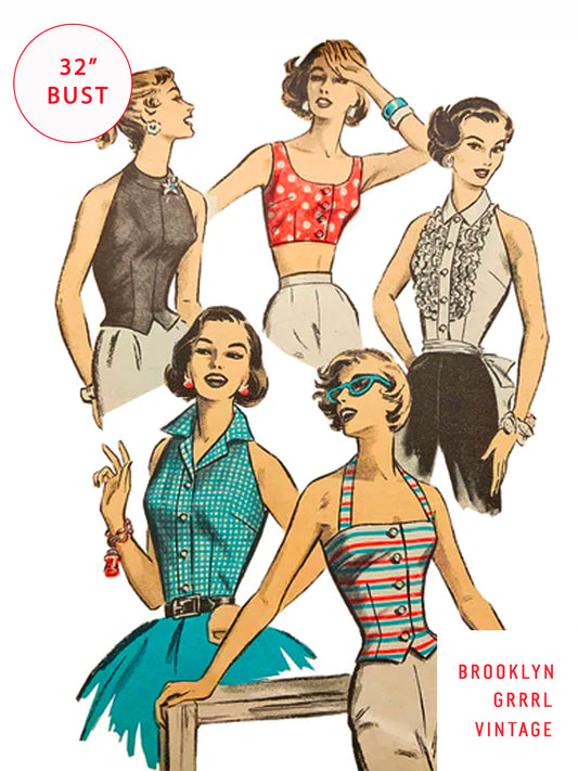 PAPER Pattern  1950's Halter Top in Four Styles / Bust 32