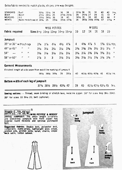 PDF Pattern - 1970's Jumpsuit with Front Zipper / Multiple Sizes