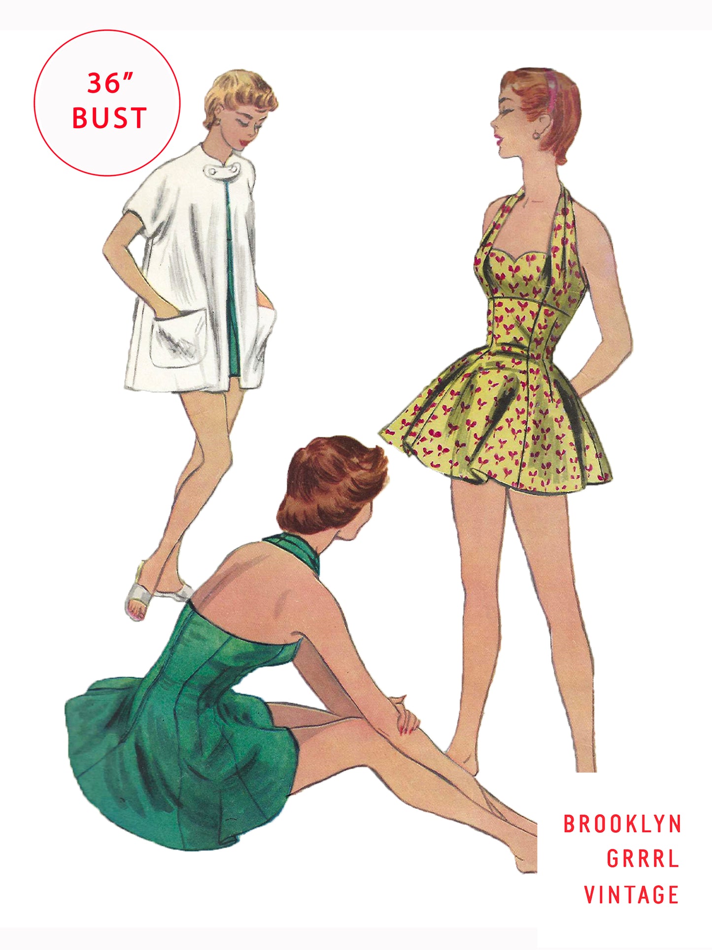 PDF Pattern - 1950s Bathing Suit and Jacket / Bust 36
