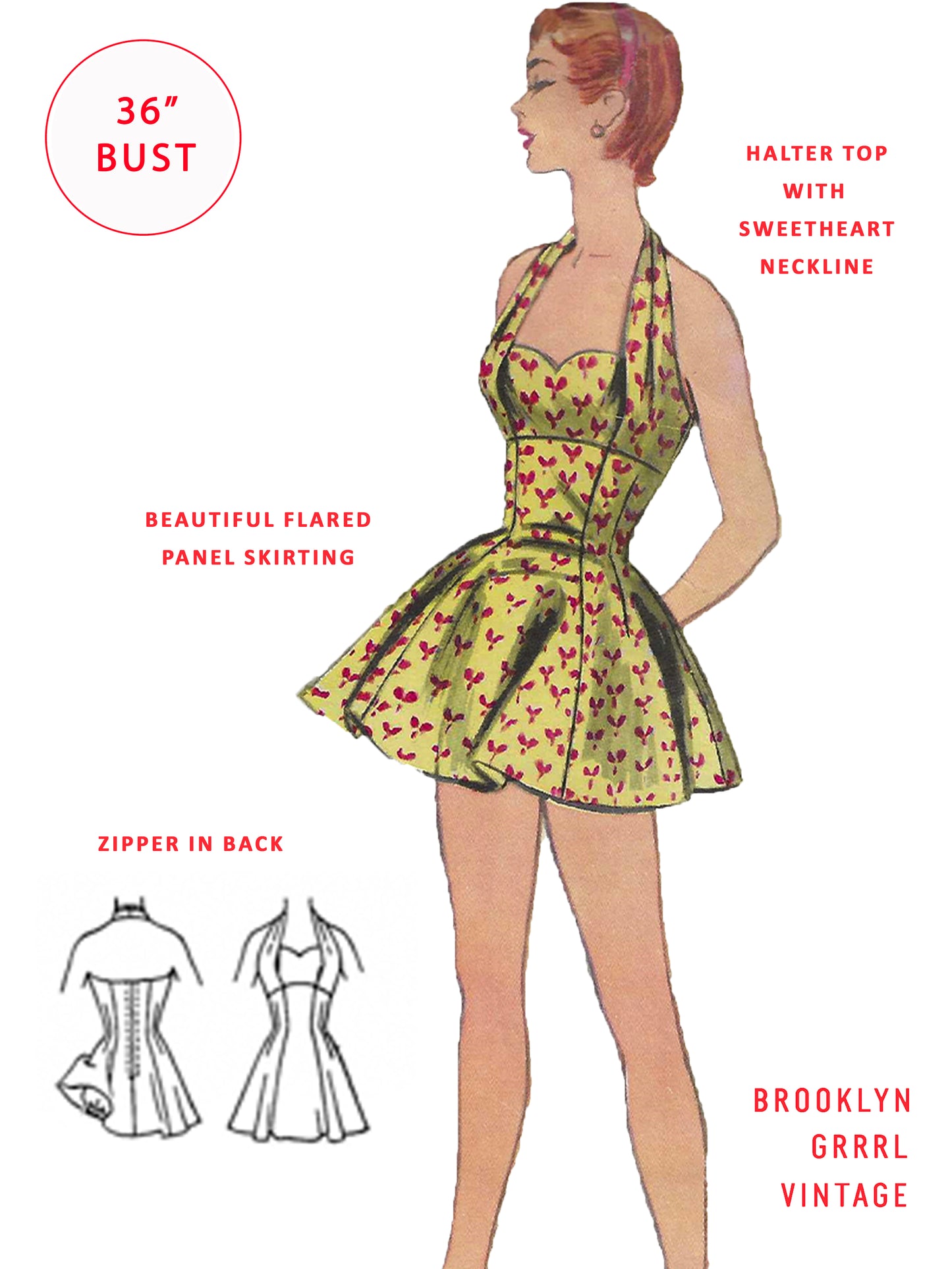 PDF Pattern - 1950s Bathing Suit and Jacket / Bust 36