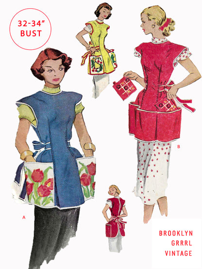 PDF Pattern - 1950s Cobbler Apron / Bust 32-34