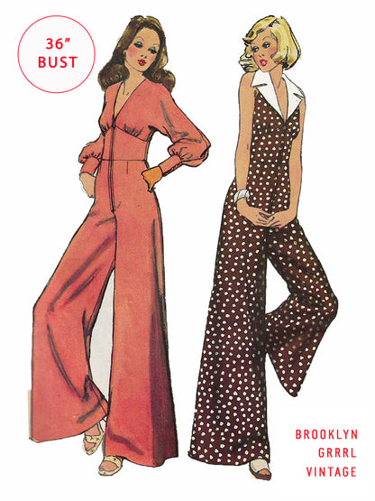 PDF Pattern - 1970s Jumpsuit with Shaped Midriff / Bust 36