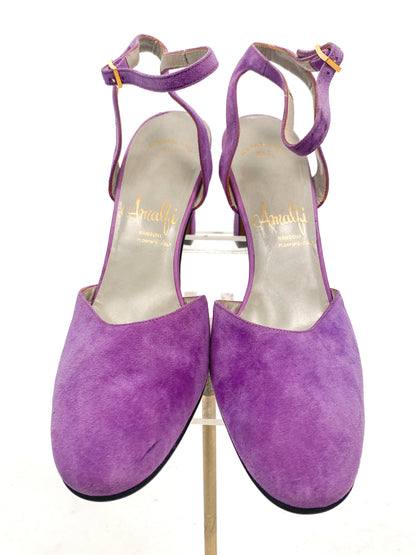 1960-70s Lilac Suede Pumps with Ankle Strap / Size 9.5 N