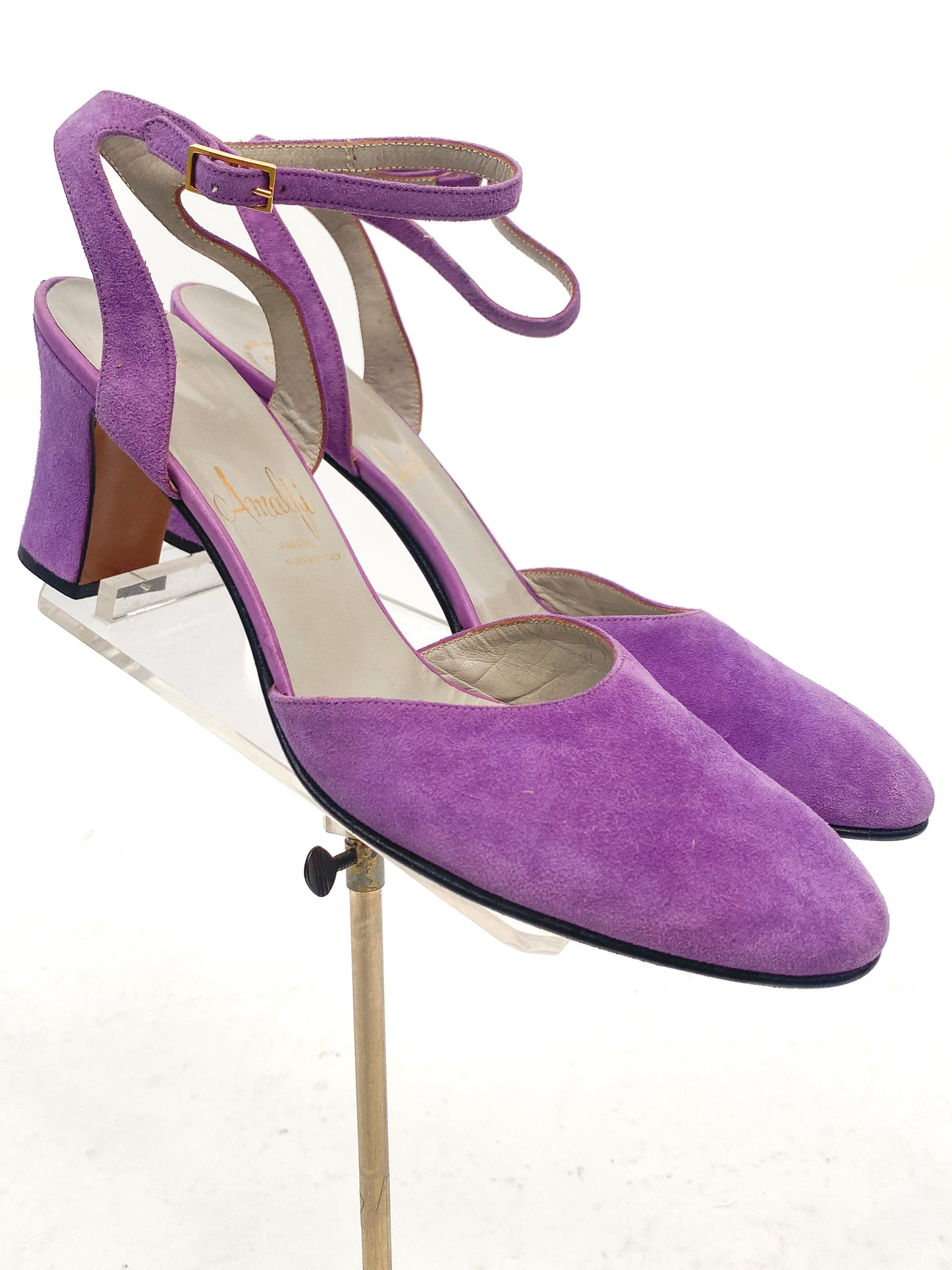 1960-70s Lilac Suede Pumps with Ankle Strap / Size 9.5 N