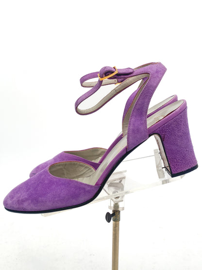 1960-70s Lilac Suede Pumps with Ankle Strap / Size 9.5 N