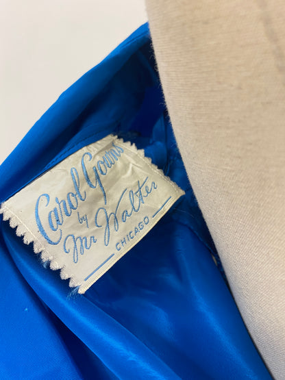 1950s Striking Sapphire Blue Gown with Bow / Waist 26