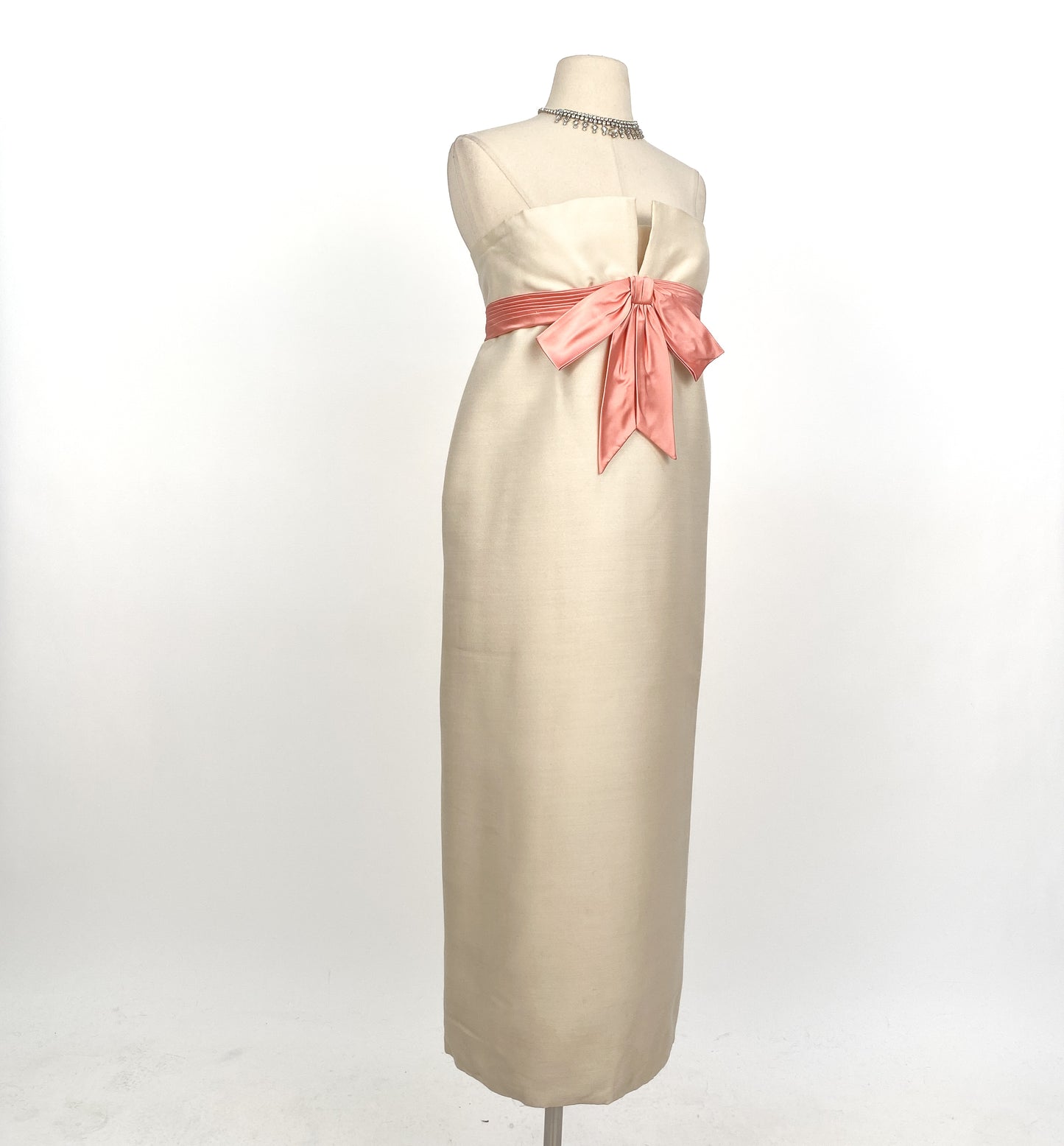 1960s Column Dress with Pink Satin Bow / Bust 32