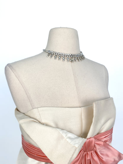 1960s Column Dress with Pink Satin Bow / Bust 32